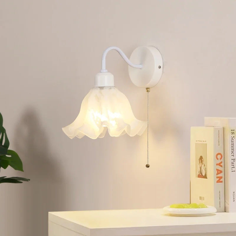 DecorBites™ Glass Iron LED Wall Sconce Pull Chain Switch Stair Light Fixture for Bedroom