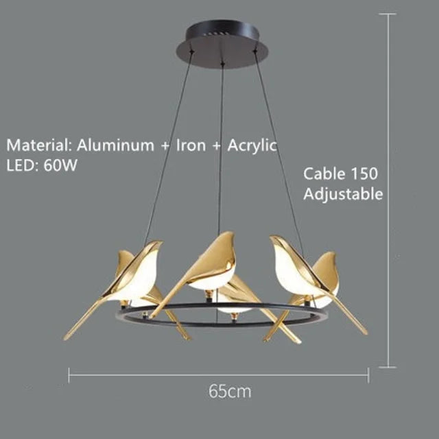 DecorBites™ Gold Magpie Bird Ceiling Chandelier | Modern LED Ring Light for Dining Room & Decor