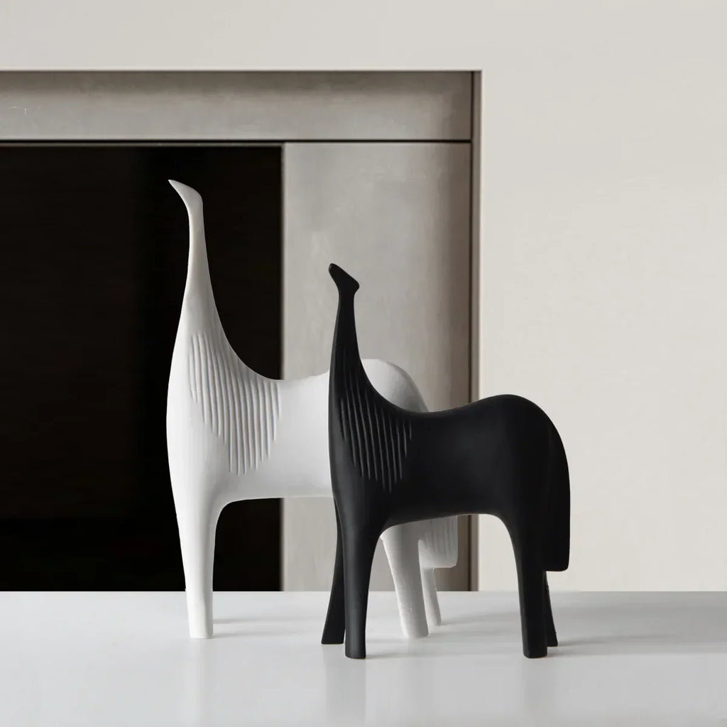 DecorBites™ Black & White Horse Abstract Ornaments for Home Decor
