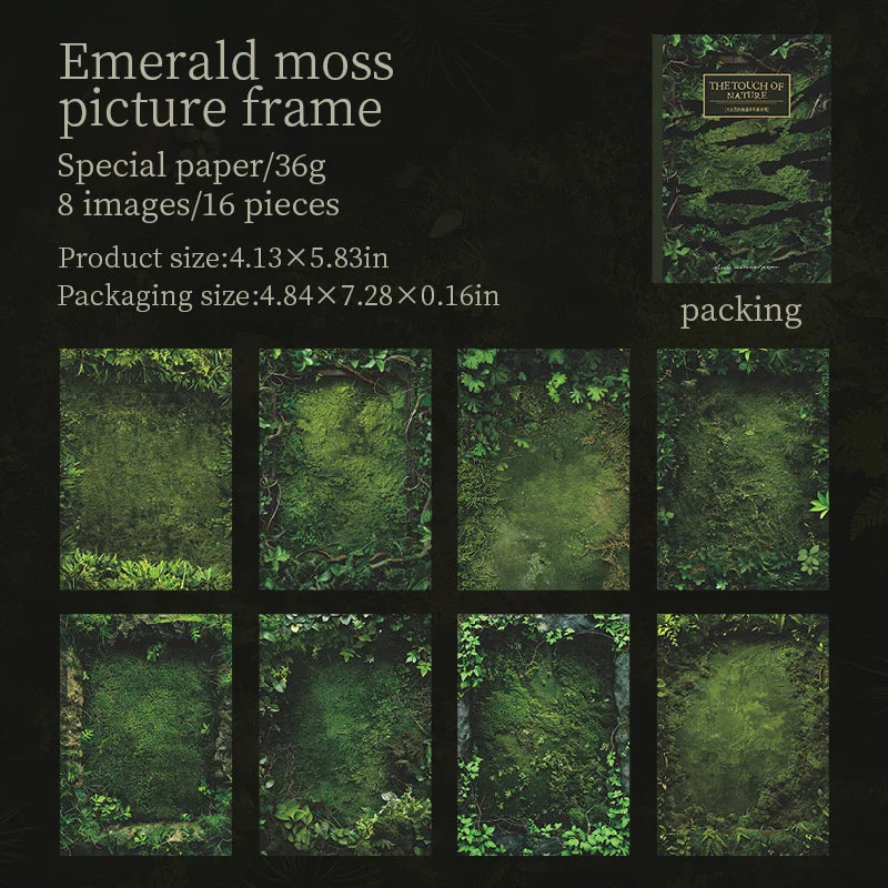 16 Sheets Nature Green Moss Theme Specialty Paper | Scrapbooking and Card Making Paper Pack