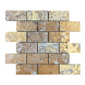 Scabos Travertine Golden 2x4 Brick Honed Mosaic Tile 12x12 Mesh