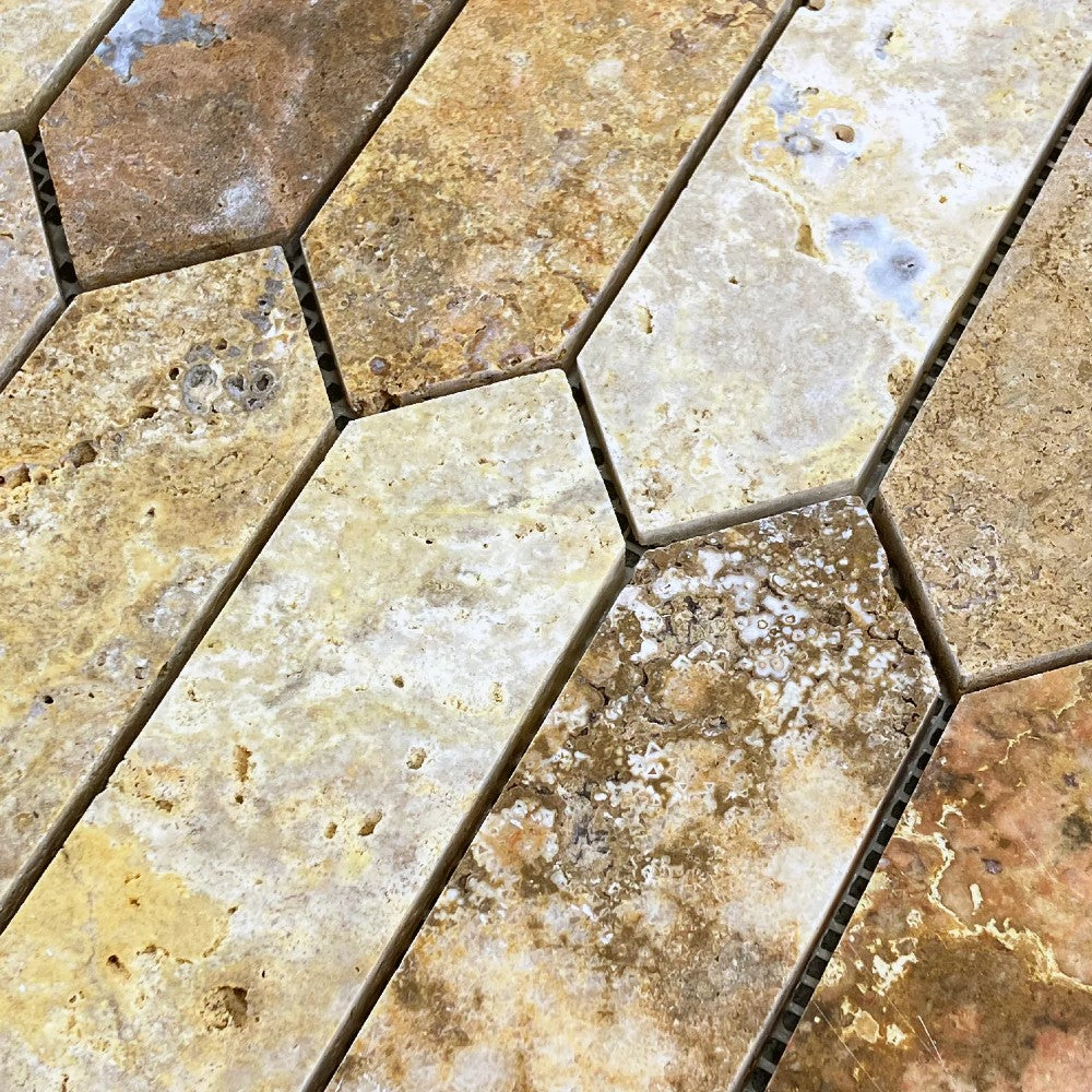 Scabos Travertine Mosaic Tile 12x12 - Strada Design Gold Tone