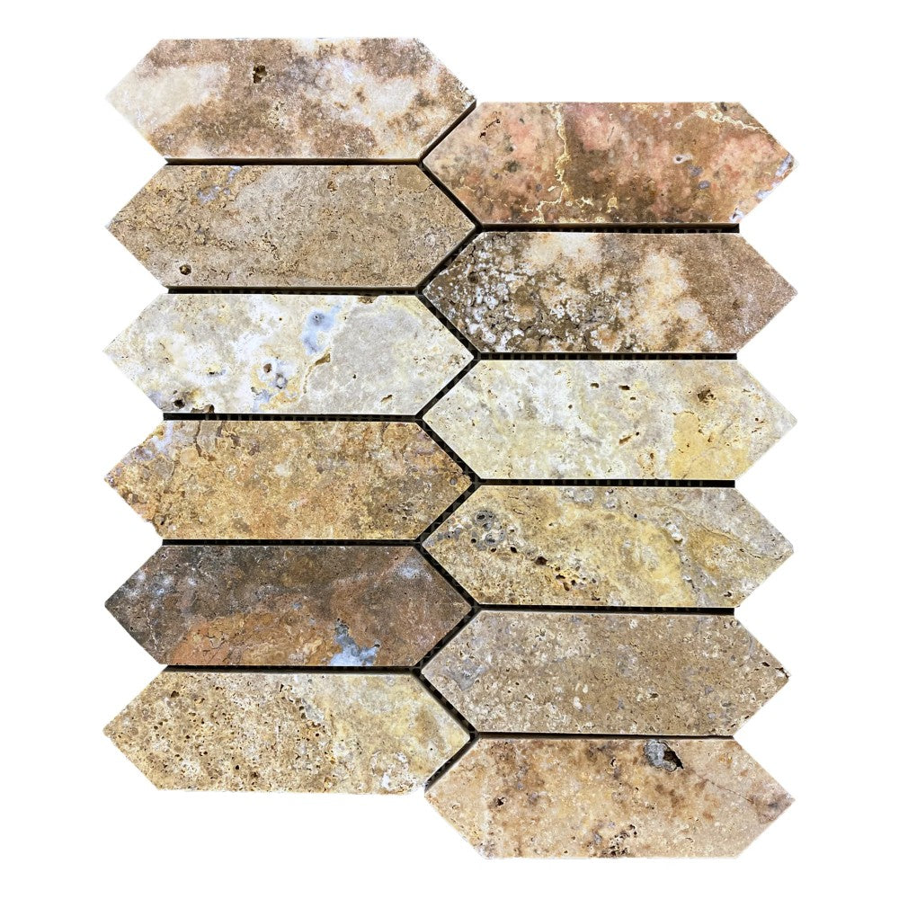 Scabos Travertine Mosaic Tile 12x12 - Strada Design Gold Tone