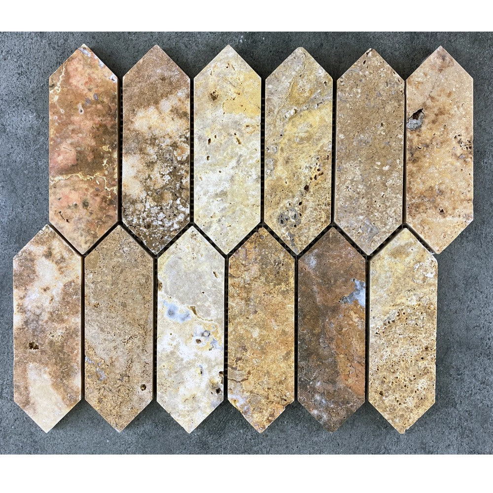 Scabos Travertine Mosaic Tile 12x12 - Strada Design Gold Tone