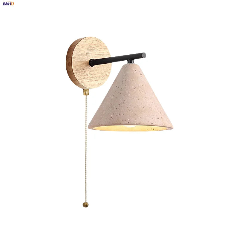 DecorBites™ Iron Yellow Travertine Wall Lights, Pull Chain Switch, LED Sconce for Bedroom, Bathroom.