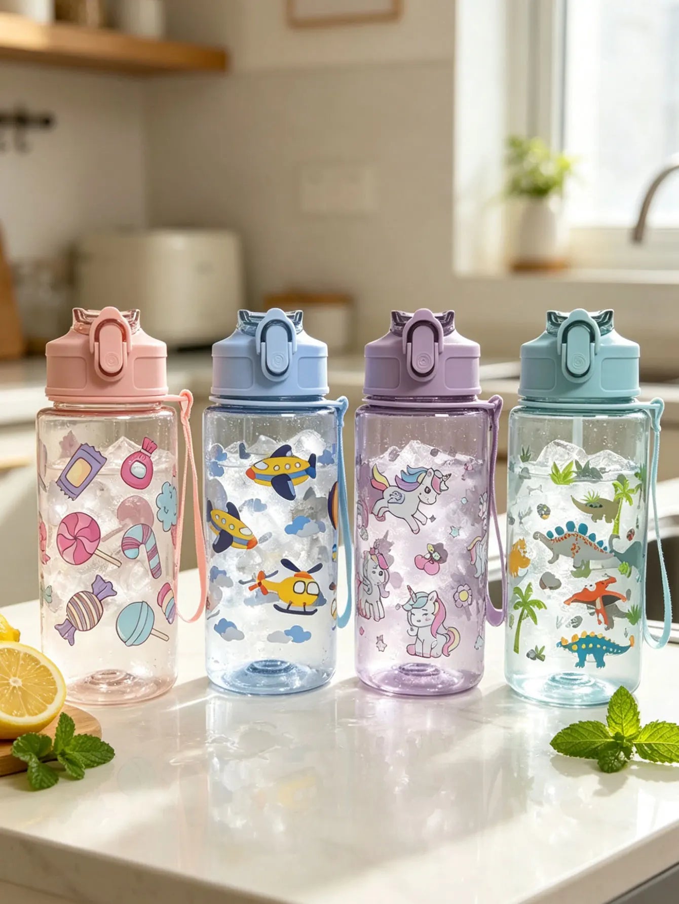 1 Piece 500ml (19 fl oz) Cartoon Printed Straw Cup | BPA-Free Summer Plastic Water Bottle