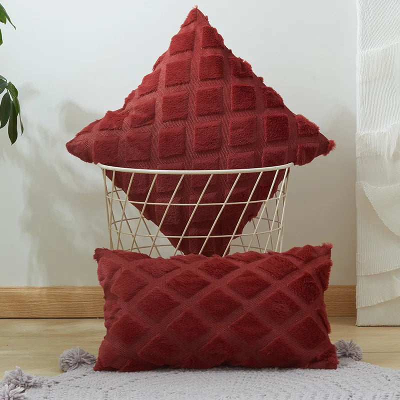 DecorBites™ Geometric Diamond Pattern Plush Cushion Cover for Stylish Home Decor