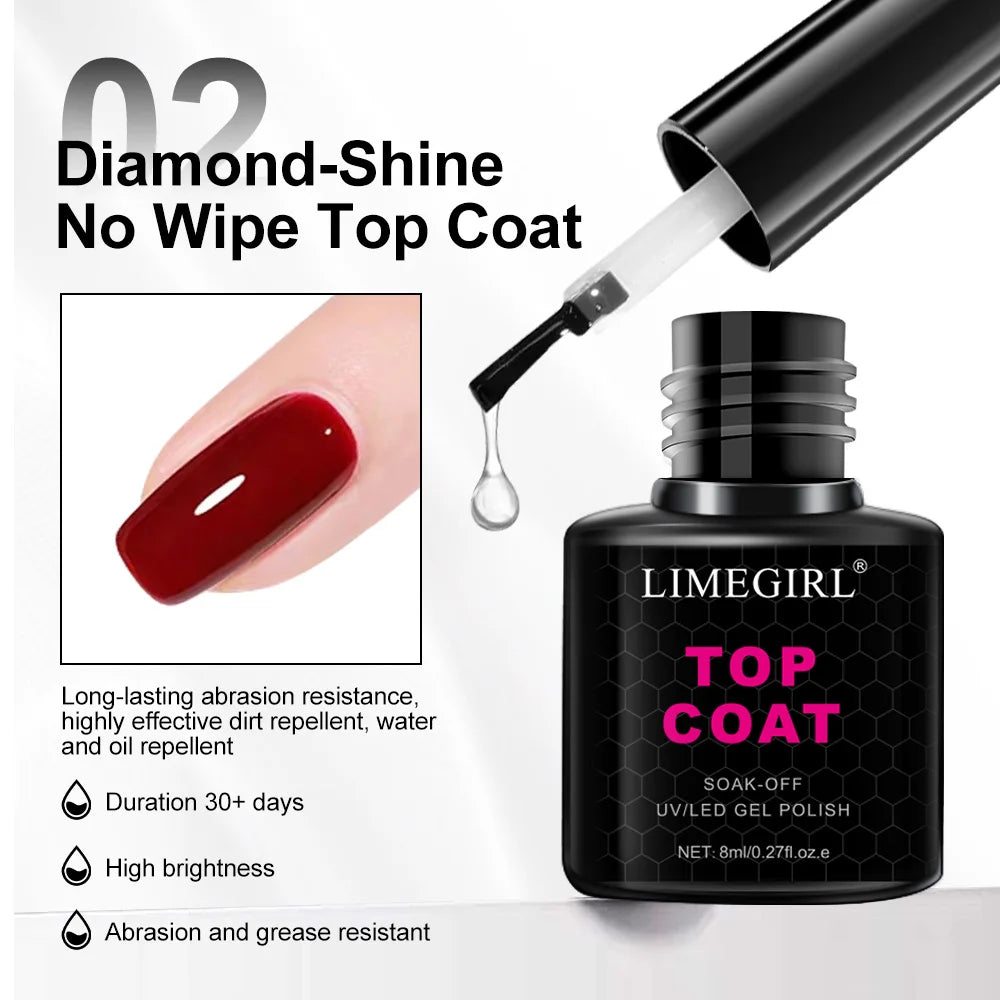 LIMEGIRL 8ml Soak Off Matte Top Base Coat | UV Gel Nail Polish for Manicure