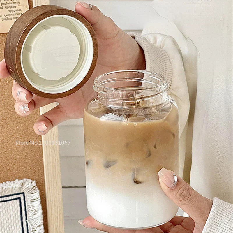 DecorBites™ Glass Tea Cup with Lid: High Temp Resistant & Sealed Coffee Cup