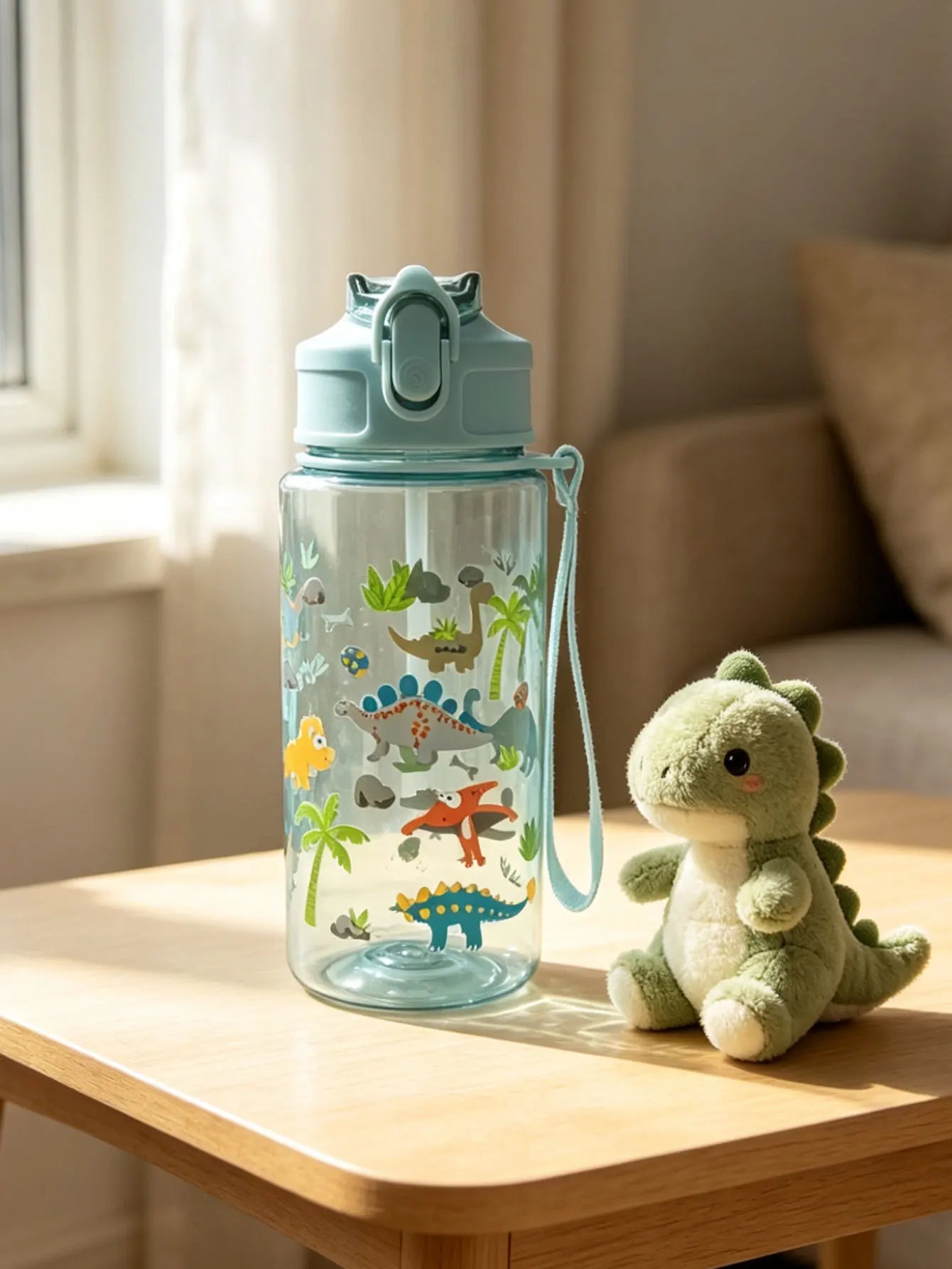 1 Piece 500ml (19 fl oz) Cartoon Printed Straw Cup | BPA-Free Summer Plastic Water Bottle