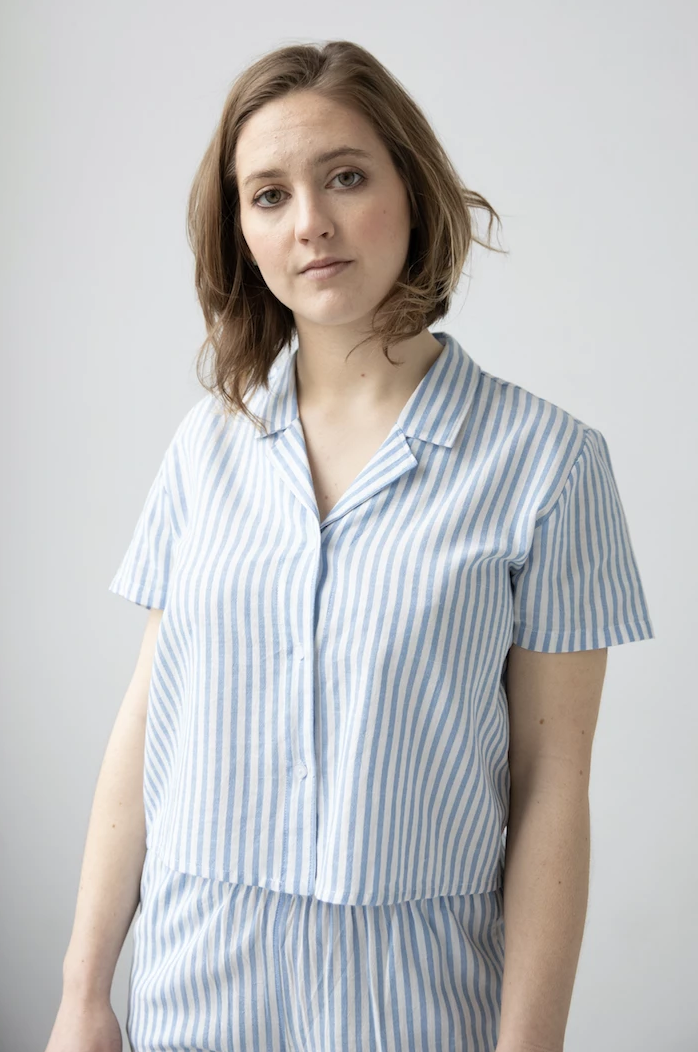 Cropped Button Down-High Waisted  Striped Capri