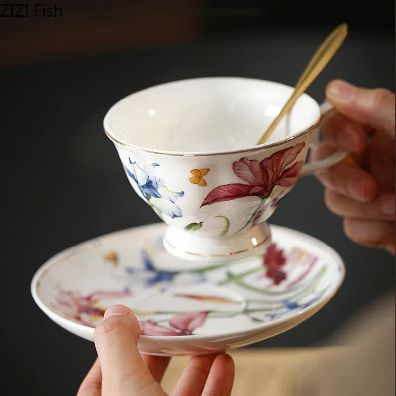 DecorBites™ Iris Flower Porcelain Coffee Mug Tea Cup Tableware Set