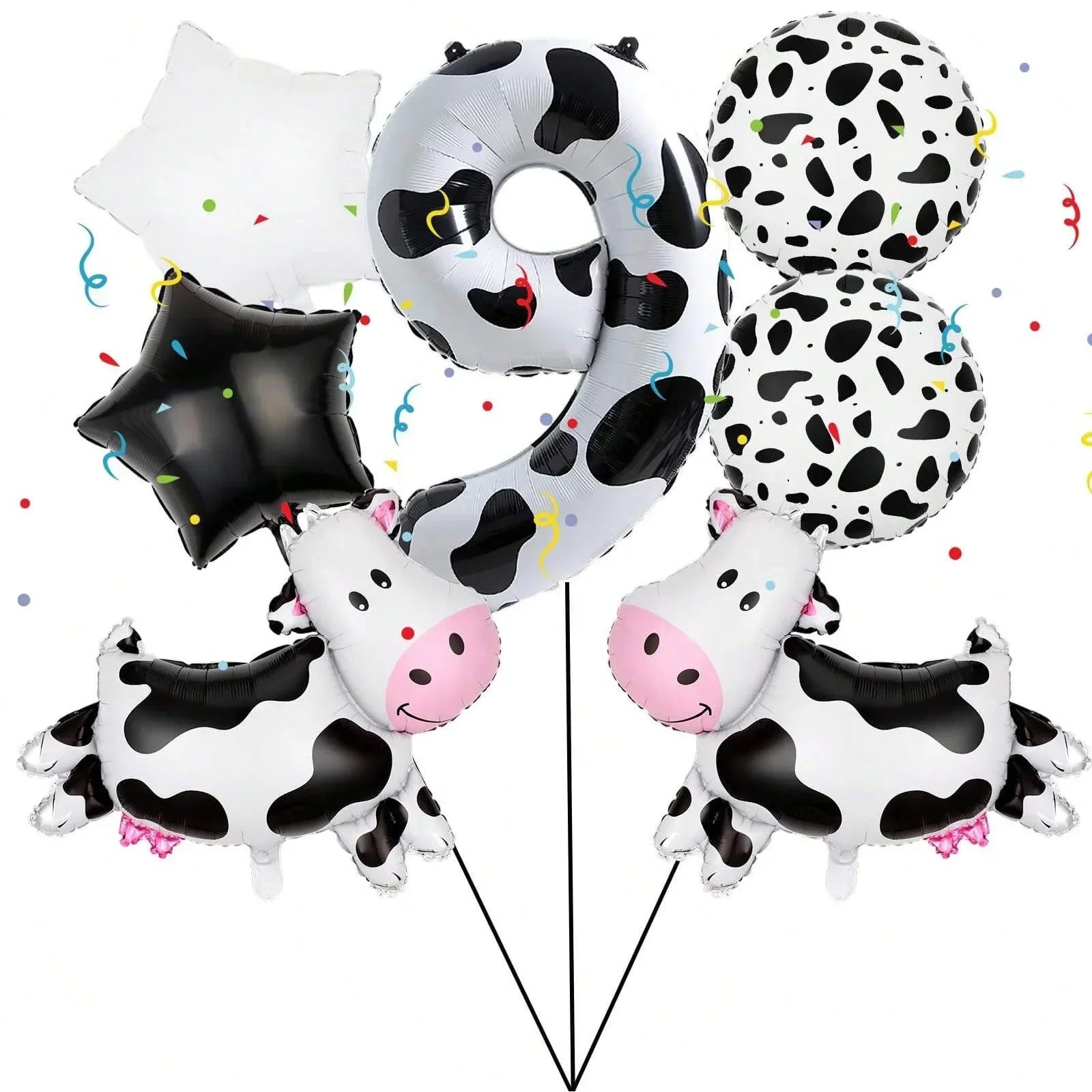 7pcs Cow Print Number Balloon Set | Farm Animal Birthday Party Decoration