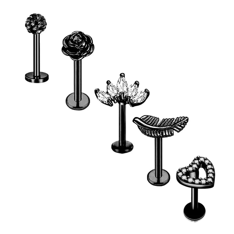 5pcs Mixed Heart Tragus Stud Earring Set | Cartilage Helix Lip Piercing Jewelry