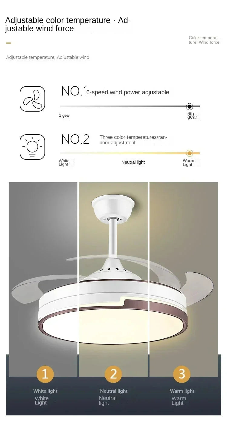DecorBites™ Copper Ceiling Fan with Energy-saving Lighting, Modern Style, 6-speed Variab