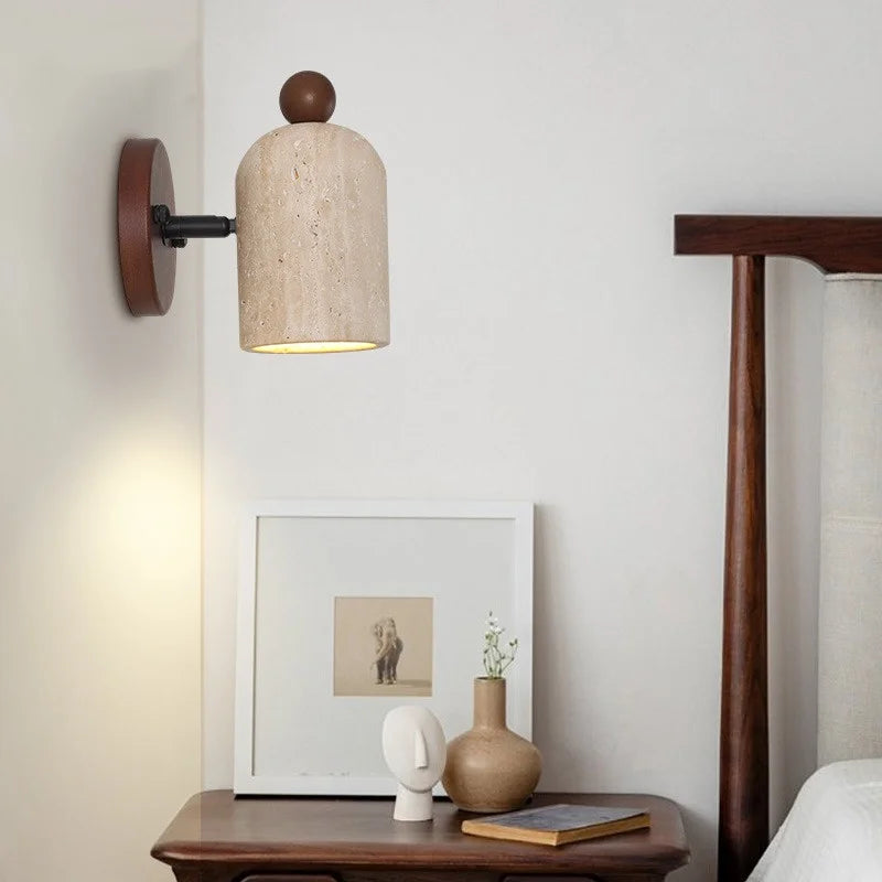 DecorBites™ LED Wall Light Fixture Up Down Rotate Pull Chain Switch Yellow Travertine Wood
