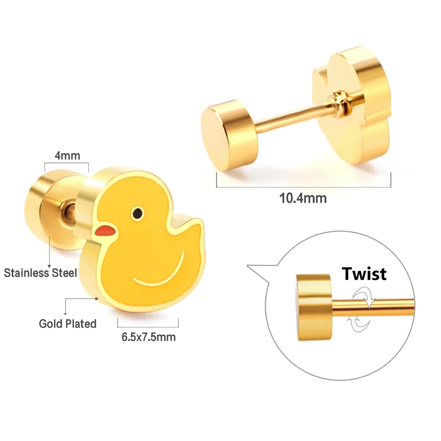 Cute Acrylic Animal Stud Earrings | Surgical Steel Hypoallergenic Earrings for Women and Girls