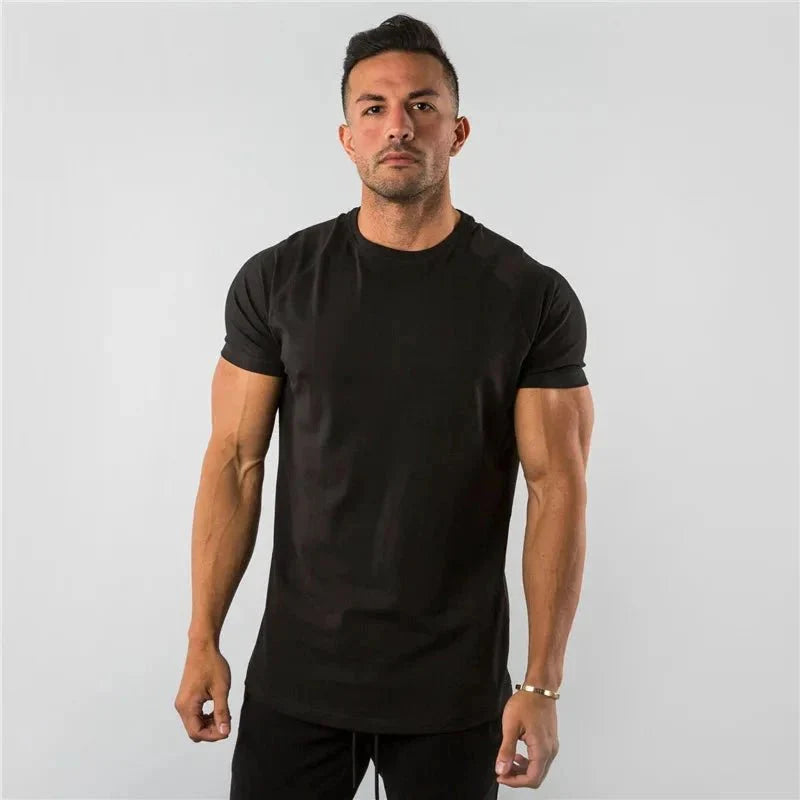 T Shirt Men Casual Short Sleeve Muscle Joggers Bodybuilding Tshirt Male Gym Fitness Tops Tee Streetwear Slim Fit Summer T-shirt