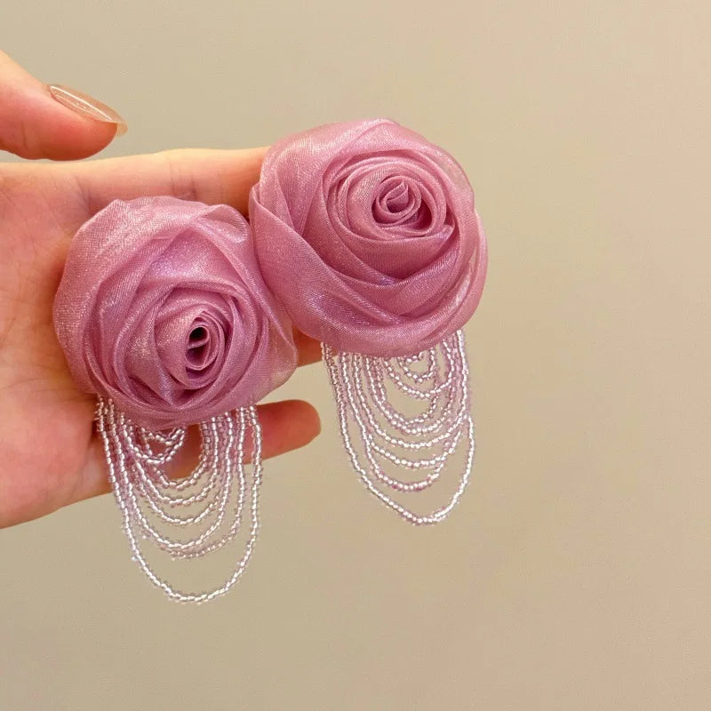 Fairy Mesh Rose Drop Earrings | Handmade Boho Tassel Jewelry