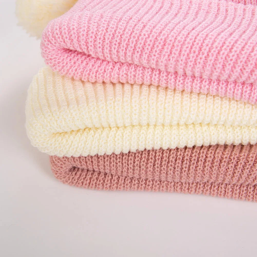 0-12M Solid Knitted Cute Pom Pom Cap | Newborn Baby Turban Hat