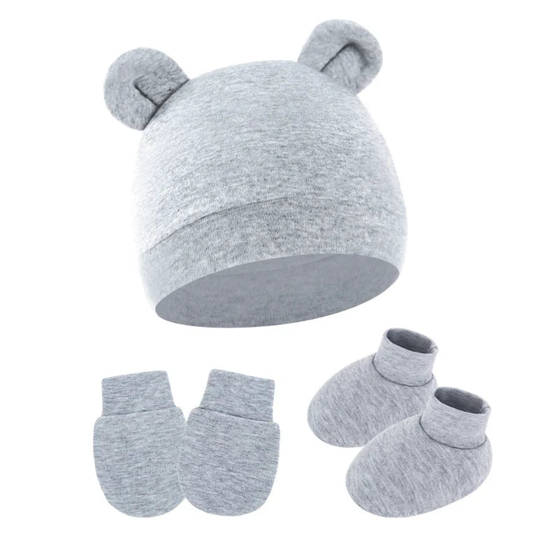 Cotton Newborn Hat Set | 3-Piece Baby Beanie Gloves and Socks for 0-6 Months