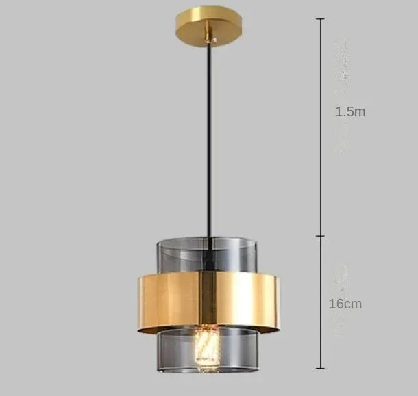 DecorBites™ Gold Wrought Iron Glass Shade Pendant Light for Restaurant Coffee Bar