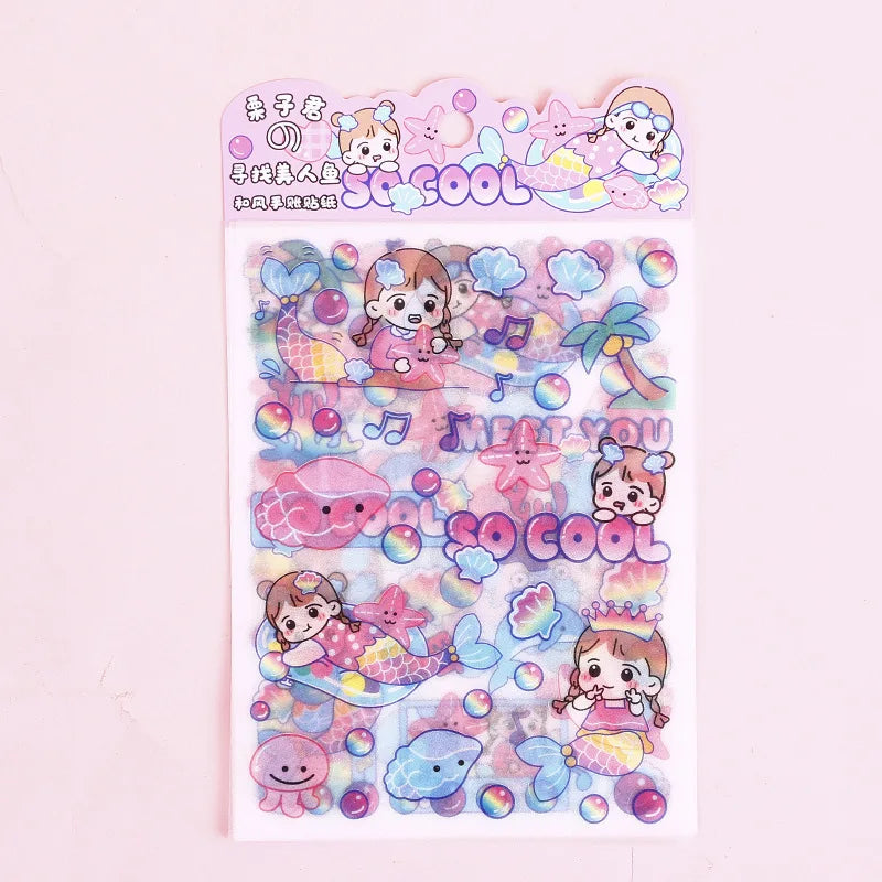 Cute Pink PET Sticker Pack for Scrapbooking and Journaling | 4 Sheets Kawaii Decorative Stickers