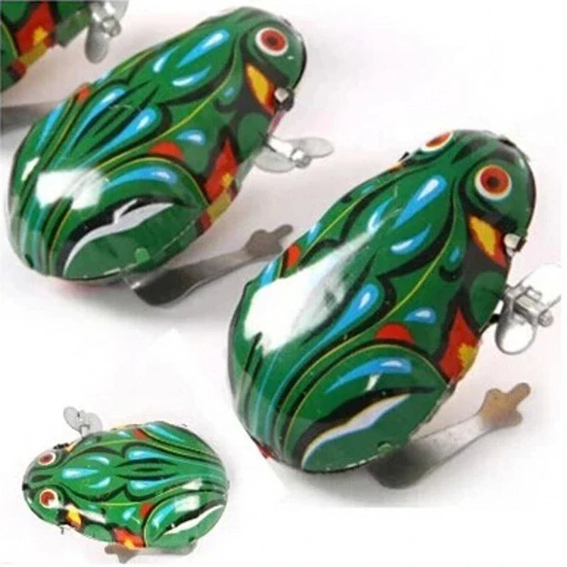 Classic Tin Wind-Up Jumping Iron Frog Toy | Vintage Clockwork Toy for Kids