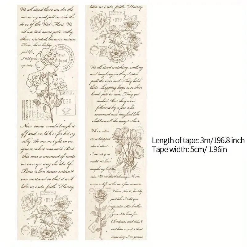 Vintage Poems Ticket Plants Washi Tape | Decorative Masking Tape for Scrapbooking and DIY Crafts