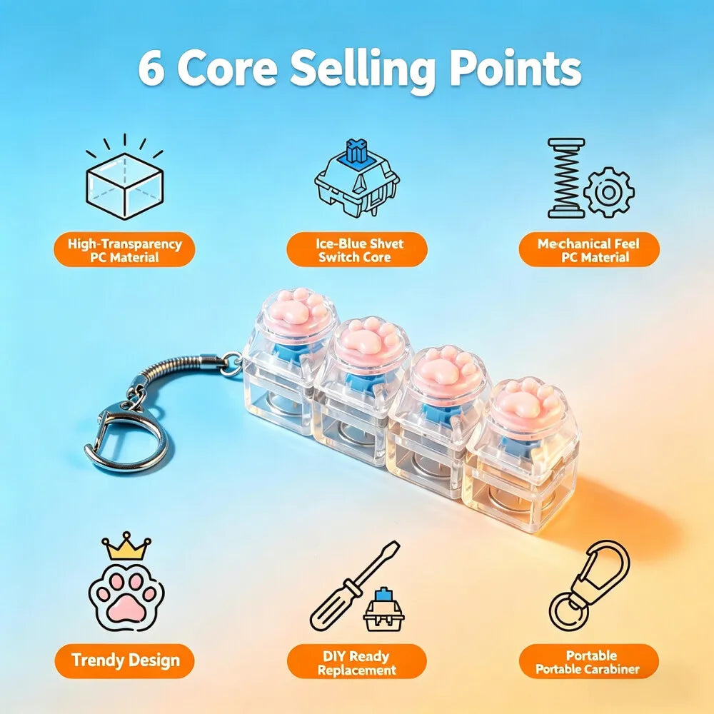 Crystal Clicker LED Keyboard Keychain | Stress Relief Fidget Toy for Adults and Kids