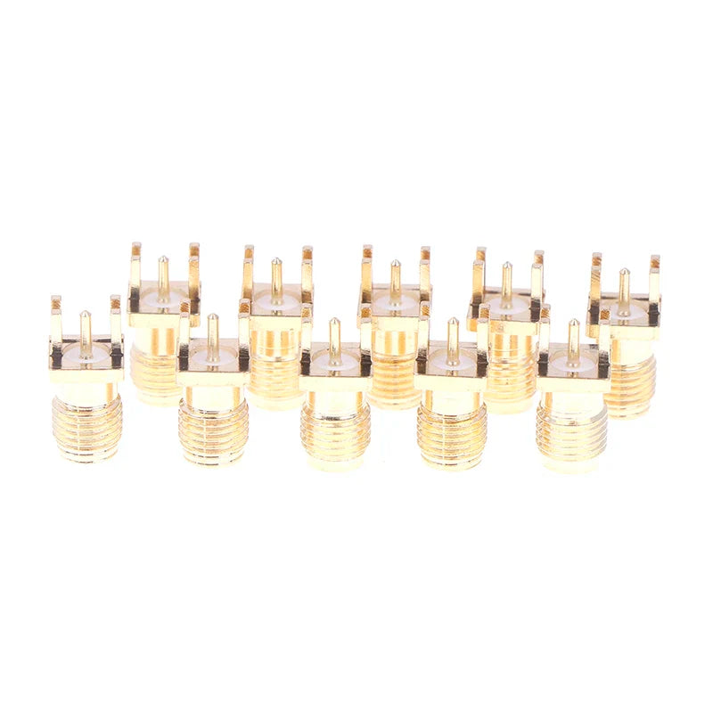 SMA Female Jack PCB Edge Mount Adapter Connector | 10-Pack Gold Plated RF Coaxial Connectors