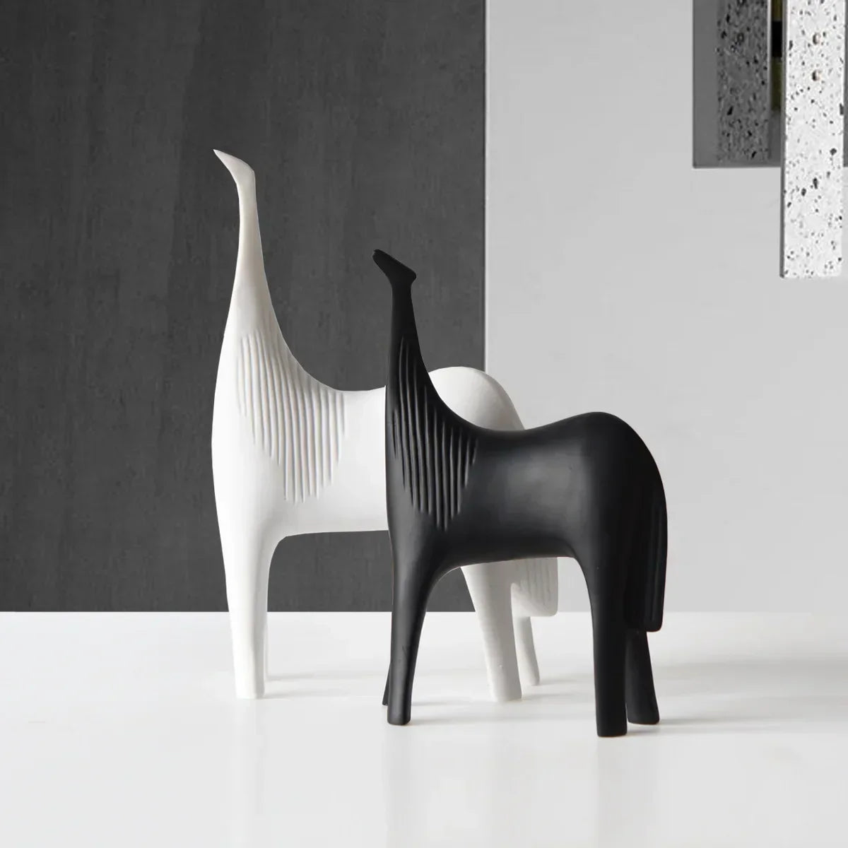 DecorBites™ Black & White Horse Abstract Ornaments for Home Decor