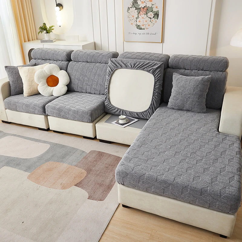 DecorBites™ Jacquard Sofa Seat Cover: Stretchable, Washable & Removable Protector
