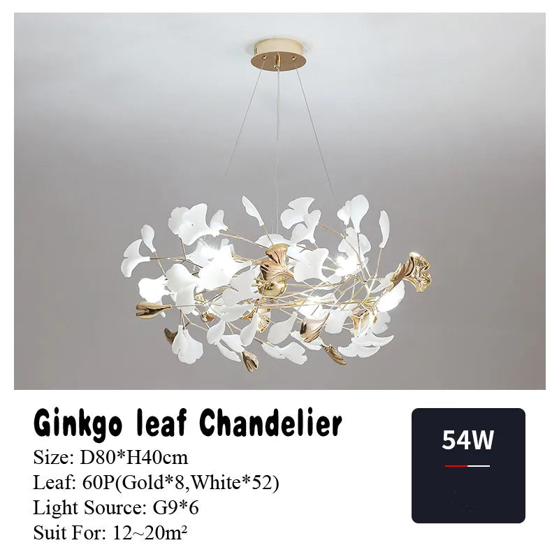 DecorBites™ Gold Branches Chandelier with Porcelain Leaves Pendant Light - Luxury Living room Decor