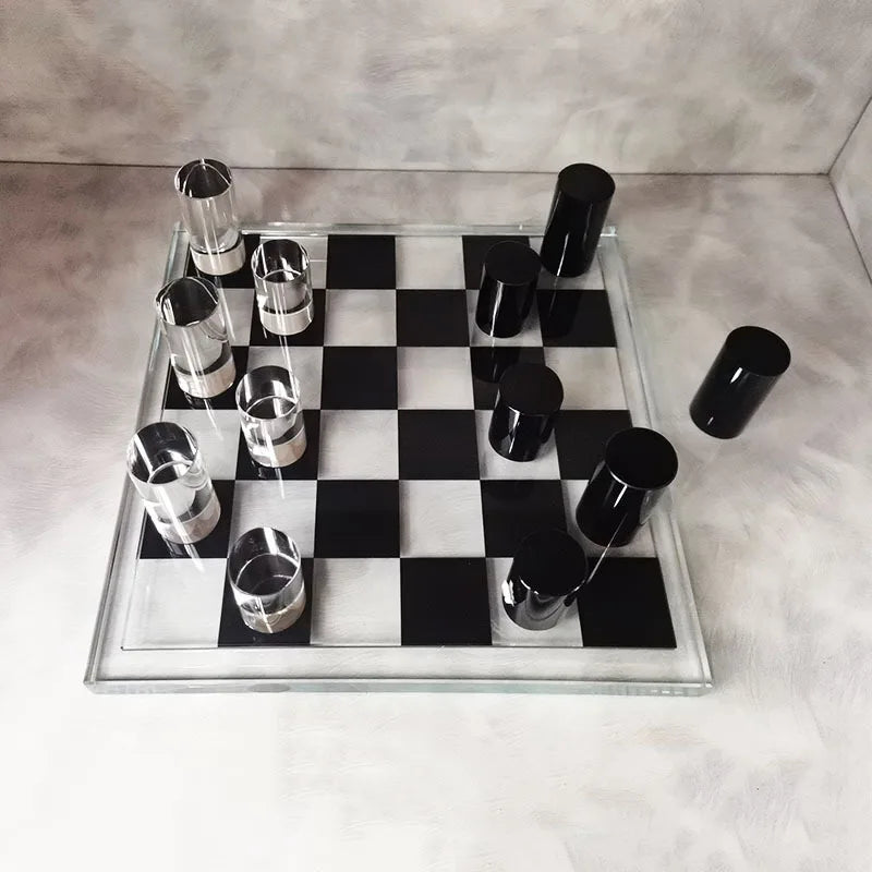 DecorBites™ Geometric Crystal Chessboard: Transparent Chess Set Home Decor & Figurines