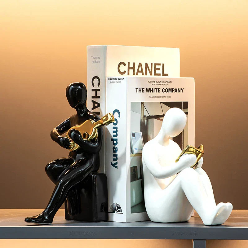 DecorBites™ Abstract Nordic Style Ceramic Character Bookends Set for Office Bookcase Decor