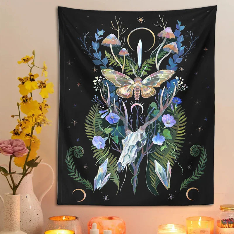 DecorBites™ Deer Skull Mushroom Moon Wall Hanging Psychedelic Tapestry Witchcraft Decor