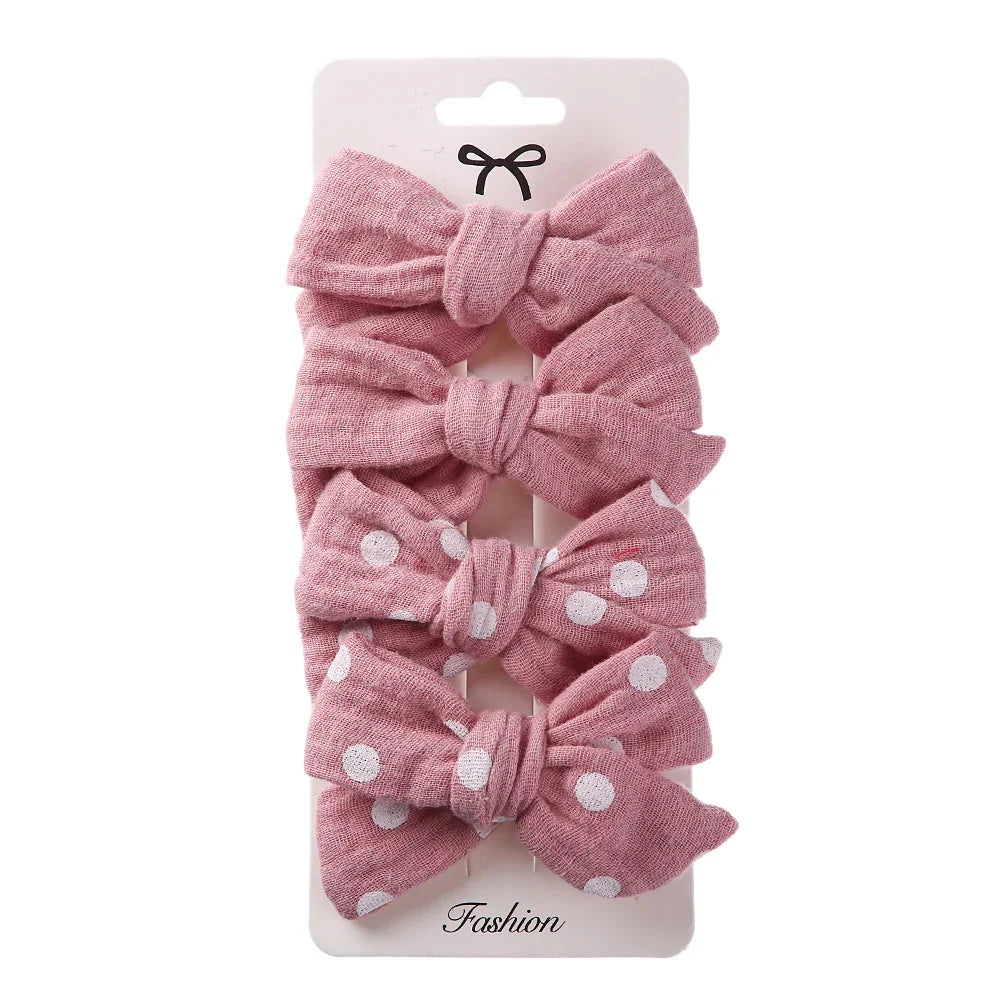 4Pcs Baby Bows Hair Clips Cotton Linen Hairpins for Girls