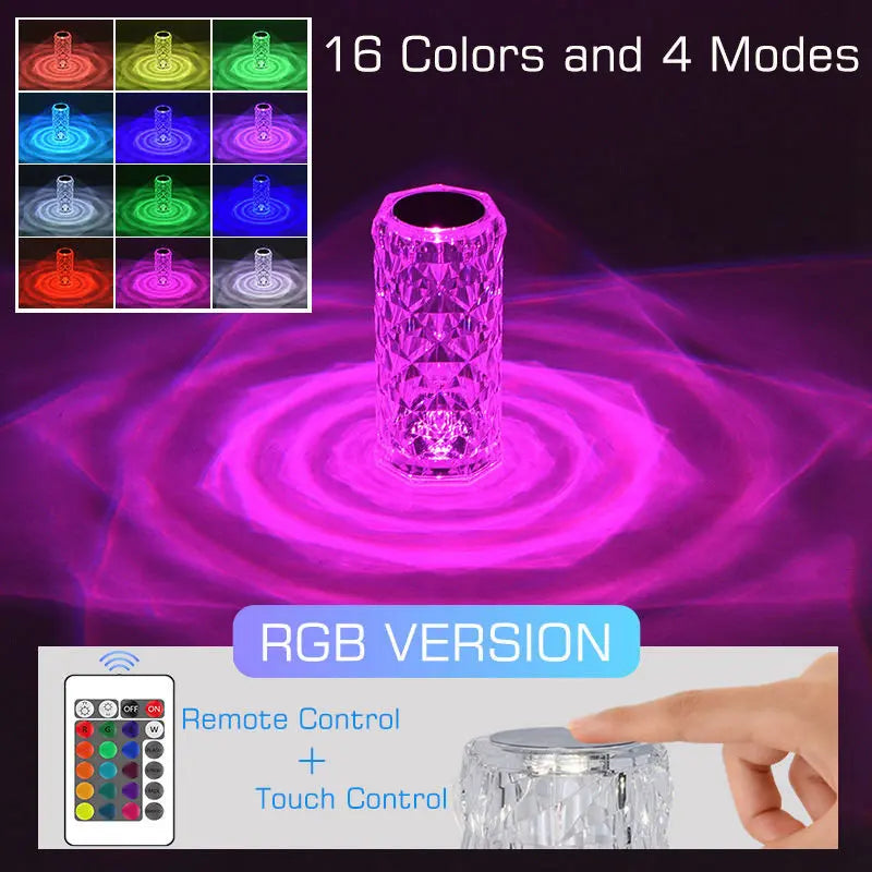 DecorBites™ Crystal LED Night Light, USB Rechargeable Ambient Lamp for Room Decor