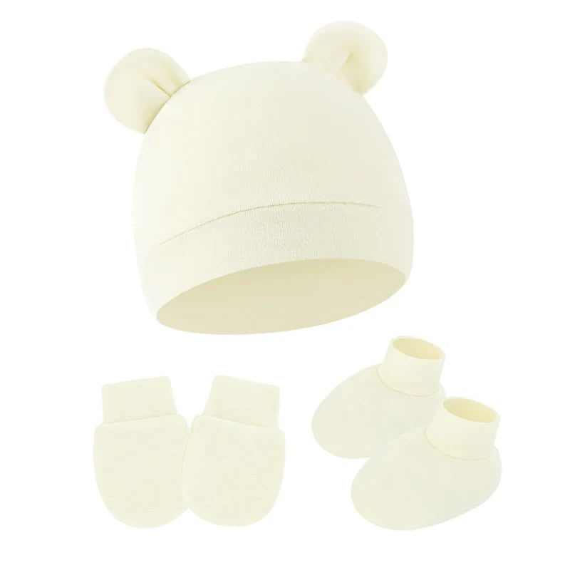 Cotton Newborn Hat Set | 3-Piece Baby Beanie Gloves and Socks for 0-6 Months