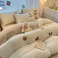 Pastel cartoon embroidered cotton bedding set for bedroom