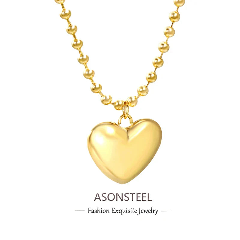 ASONSTEEL Romantic Heart Pendant Necklace | Gold Stainless Steel Choker for Women Gift