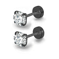 Stainless Steel Cubic Zirconia Stud Earrings | Screw-Back CZ Earrings for Women and Men
