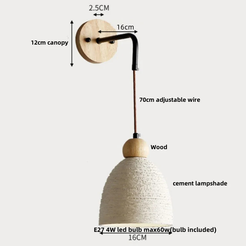 DecorBites™ Adjustable Wall Lights Pull Chain Switch Wood Socket Cement Modern Bedside Lamp