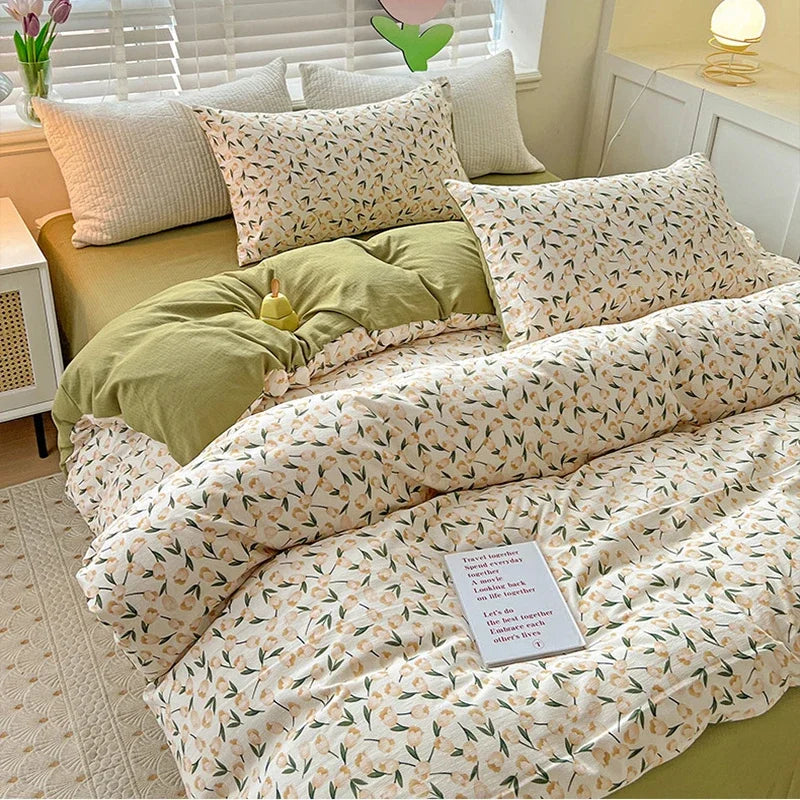 DecorBites™ Double-Layer Yarn Printed Cotton Quilt Cover Set - Queen/King/Double/Single Bed