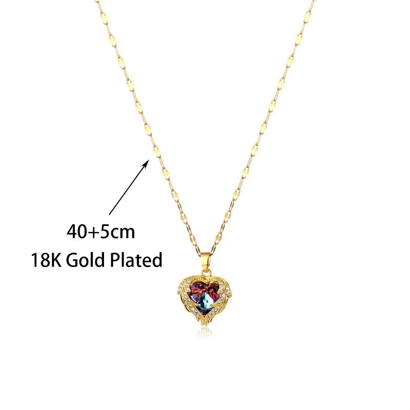 Stainless Steel Crystal Heart Pendant Necklace | Ocean Blue Jewelry for Women