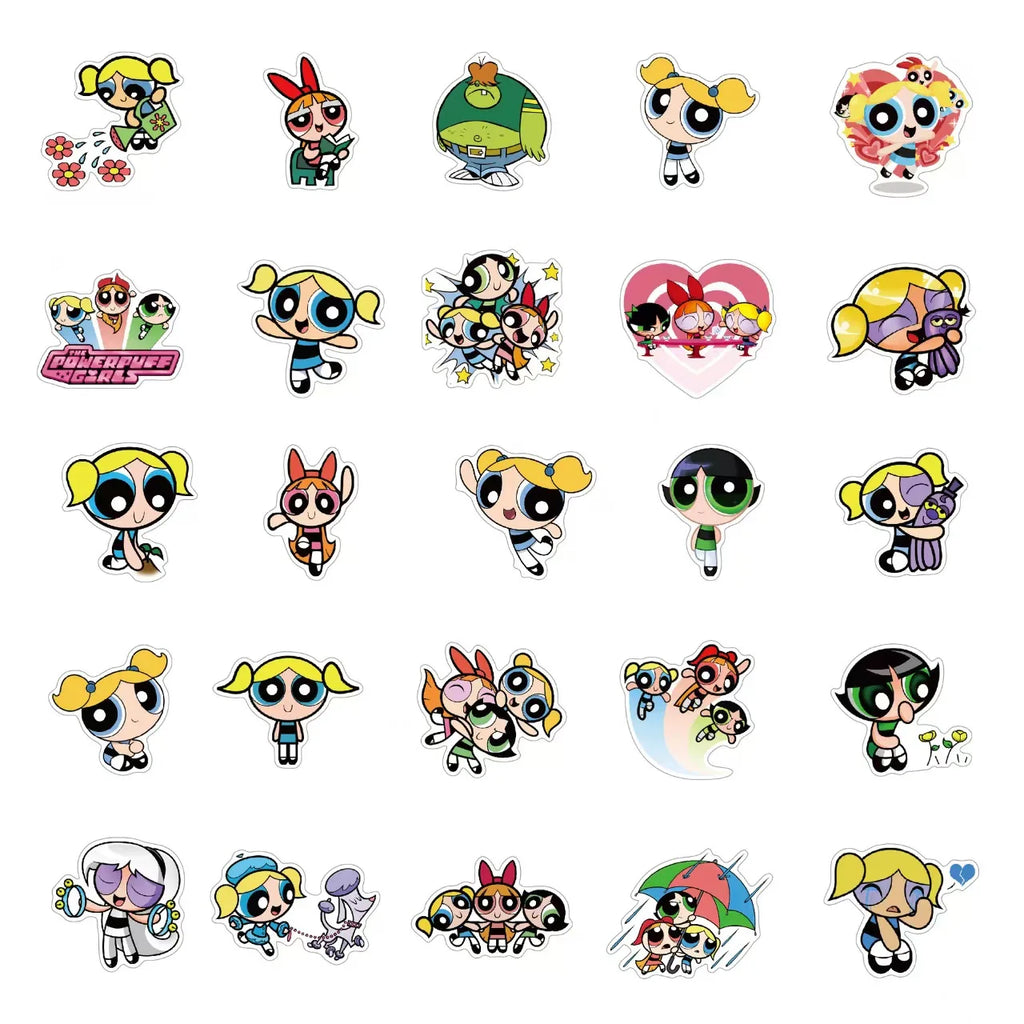 50 PCS Powerpuff Girls Graffiti Waterproof Sticker Set | Luggage, Laptop, Helmet Decor