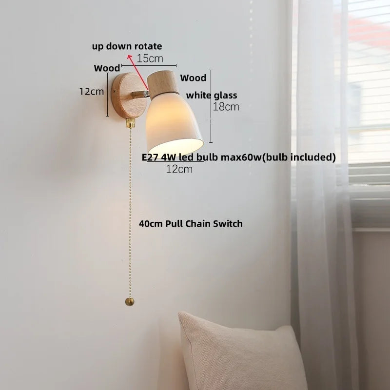 DecorBites™ Iron Wood LED Wall Light Fixture Rotate Bedside Lamp Aplique Pared