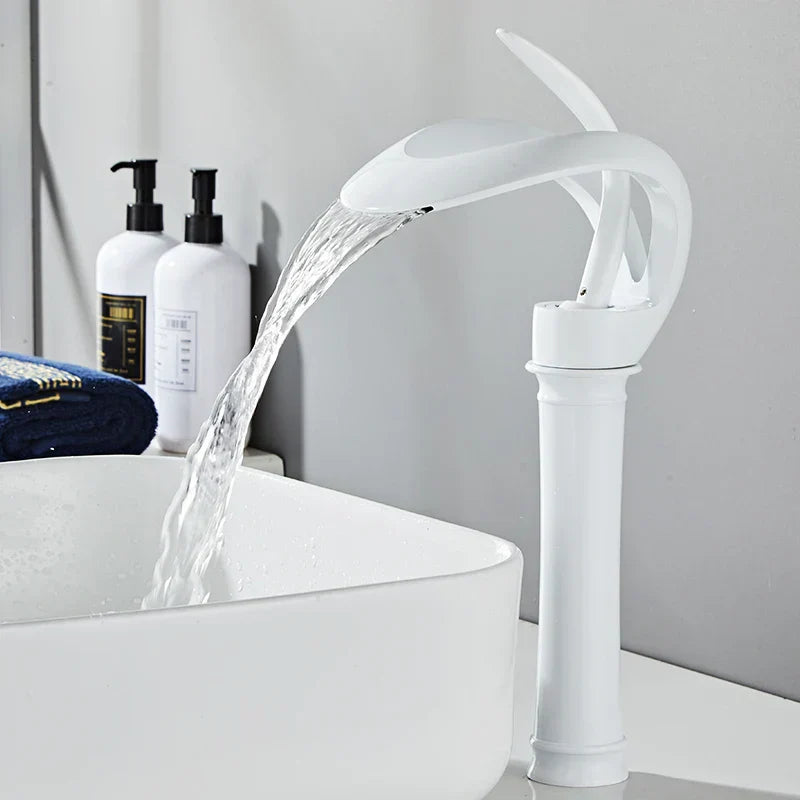 DecorBites™ Black Brass Bathroom Basin Faucet With Waterfall Design