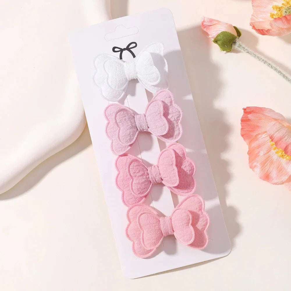 4Pcs Candy Colored Hair Clips for Girls Cute Double-Layered Bows